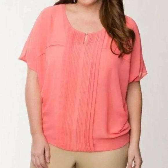 Lane Bryant salmon coral pink  pleated shirt 18/20 - Picture 1 of 9